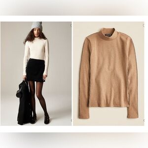 NEW J. Crew Women's XL Caramel Tan Cotton‎ Premium Rib Whipstitch Turtleneck Top